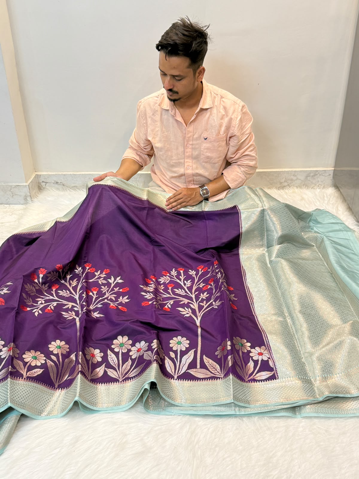 Banarasi dyeble semi katan silk saree SDR03