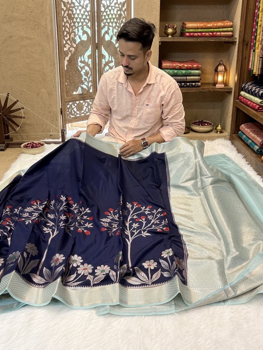 Banarasi dyeble semi katan silk saree SDR01