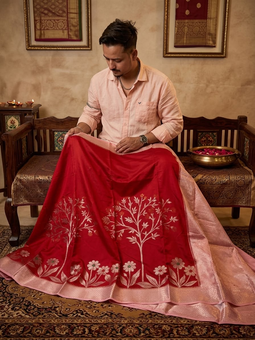 Banarasi dyeble semi katan silk saree SDR02