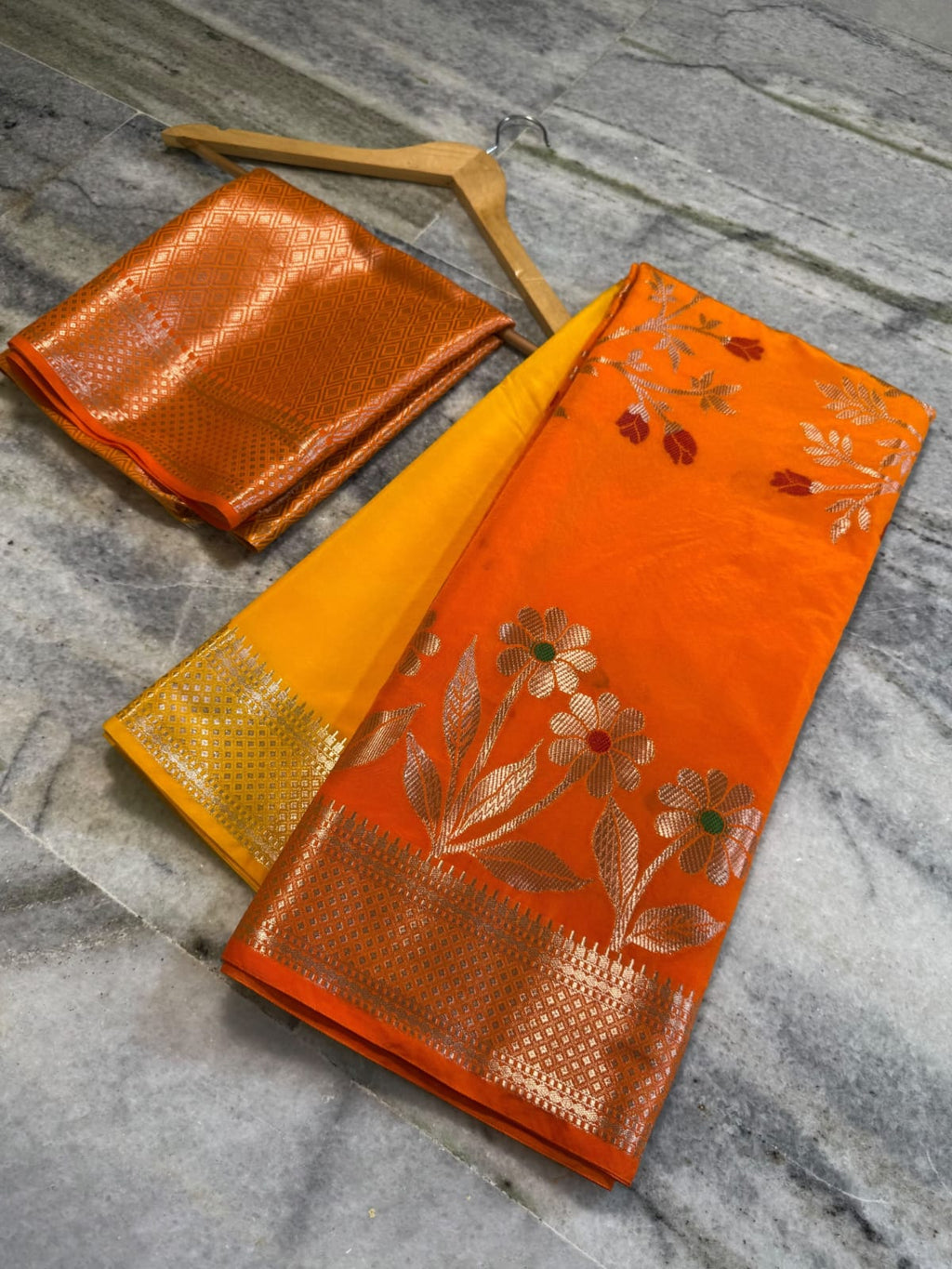Banarasi dyeble semi katan silk saree SDR05