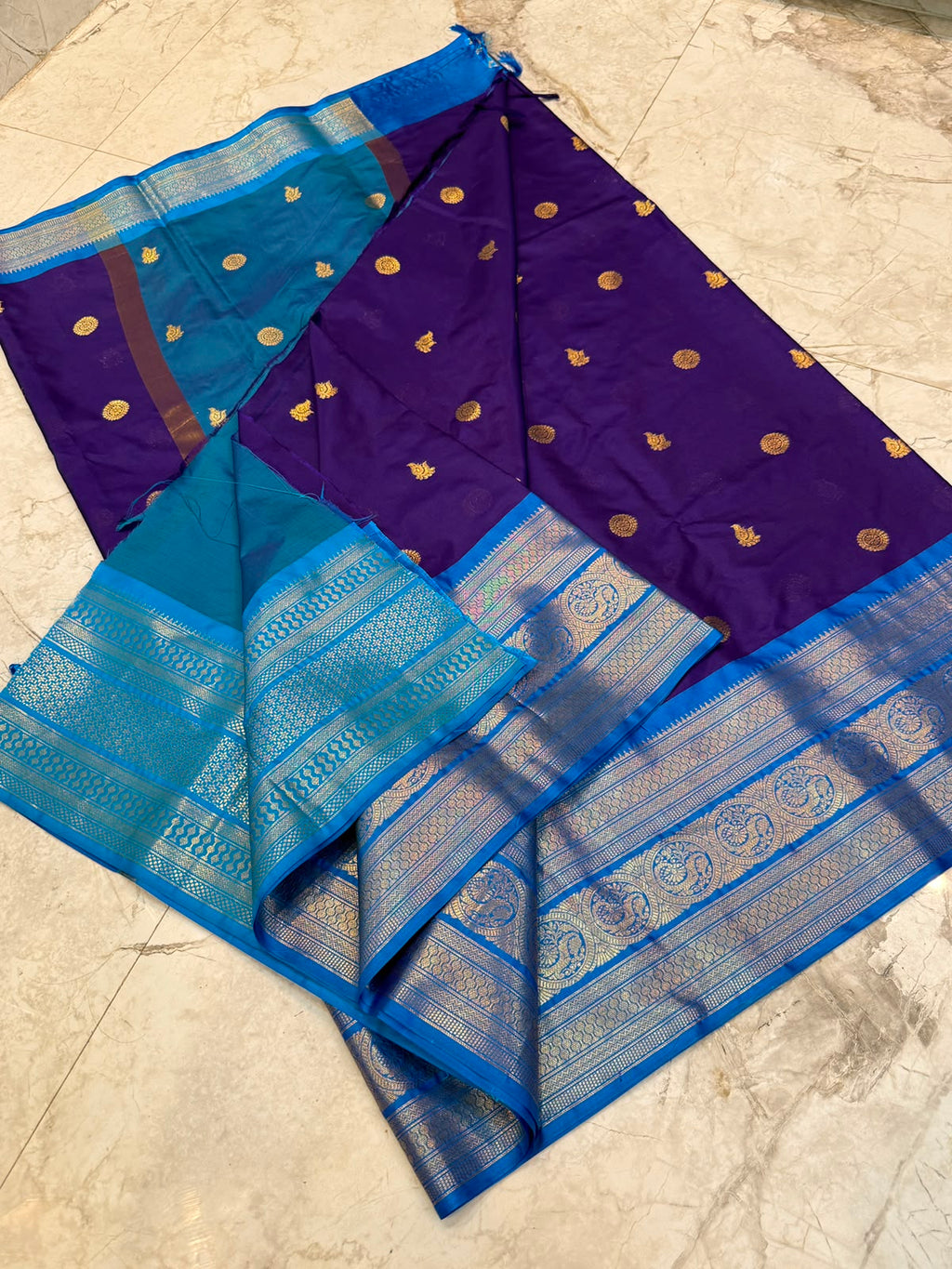 Banarasi Soft Semi Katan Silk Saree – Royal Blue with Sky Blue Zari Border SB04