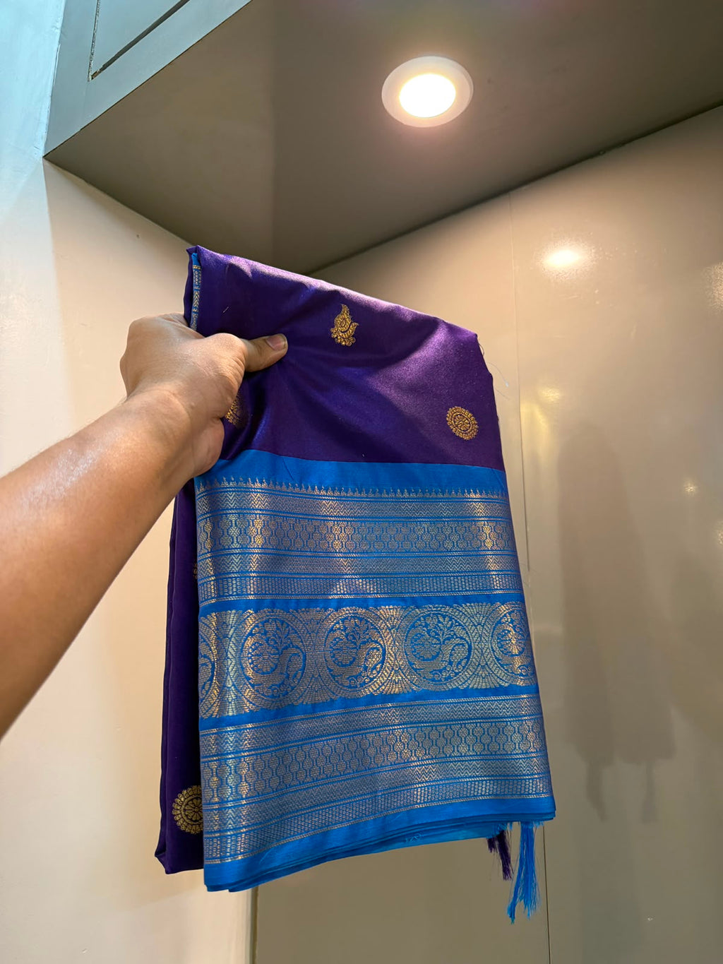 Banarasi Soft Semi Katan Silk Saree – Royal Blue with Sky Blue Zari Border SB04