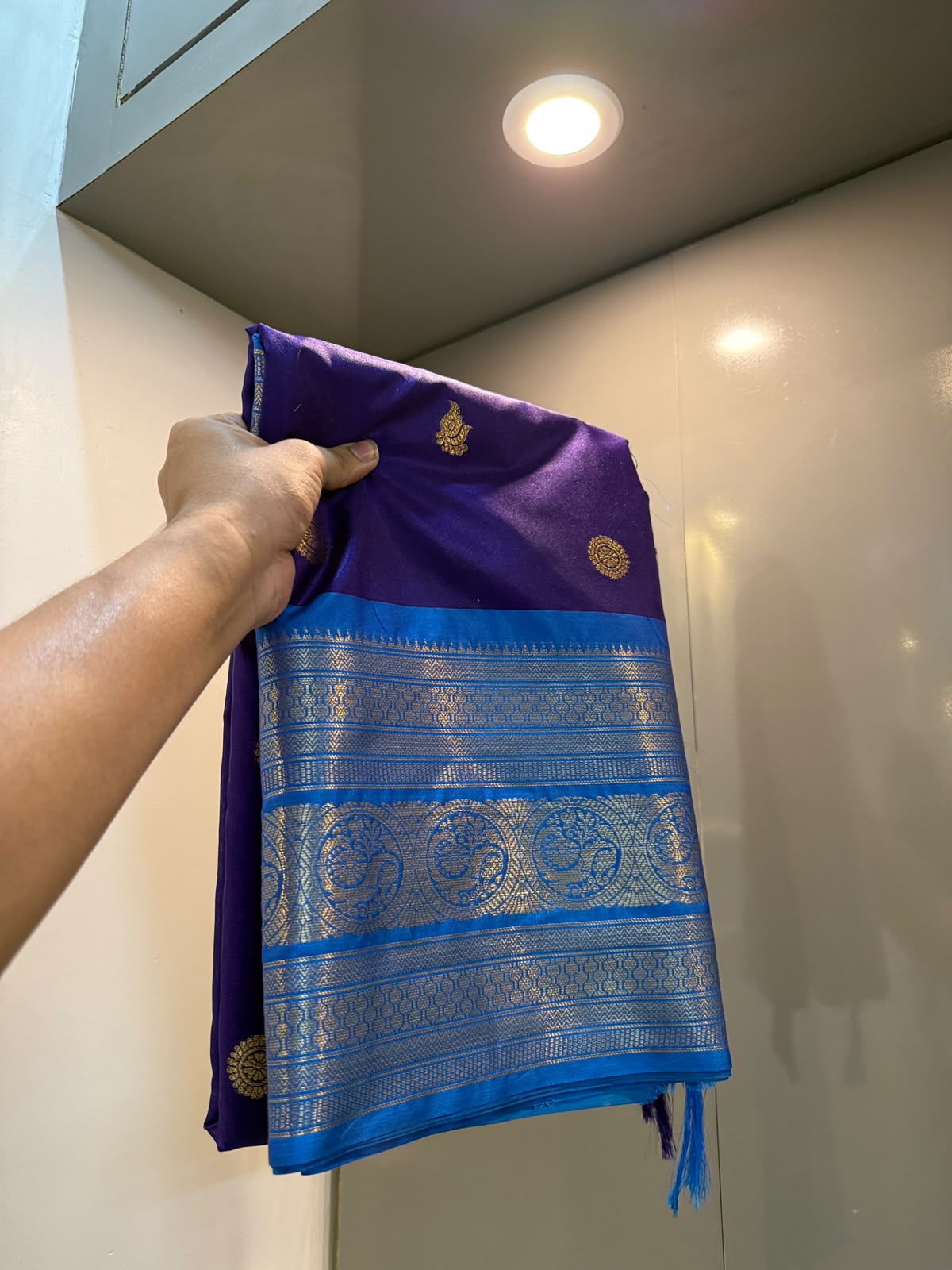 Banarasi Soft Semi Katan Silk Saree – Royal Blue with Sky Blue Zari Border SB04