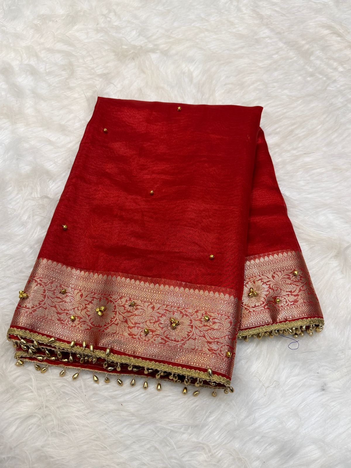 Banarasi Tissue Silk Saree with Lace & Ghungroo Work GTS