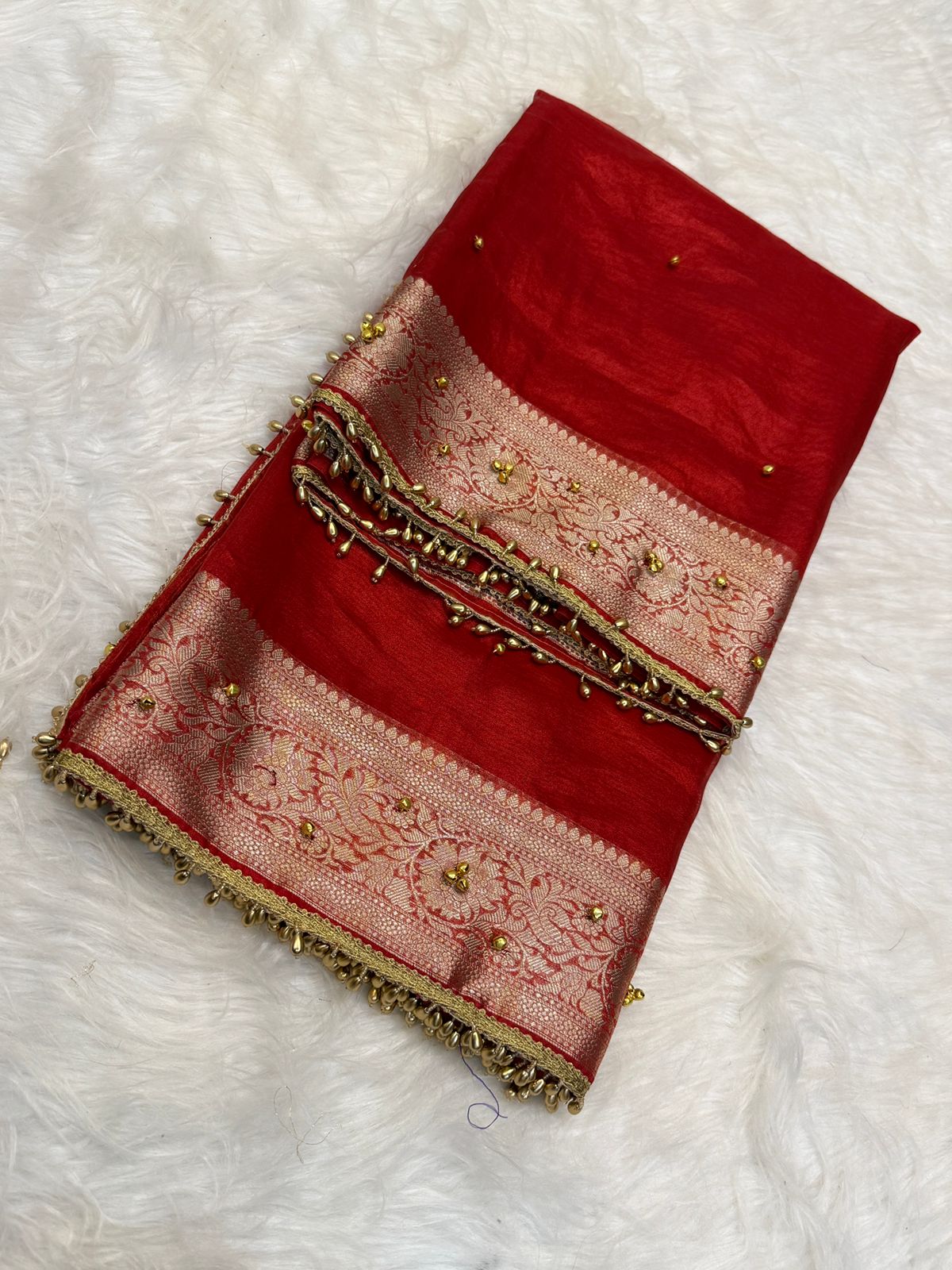 Banarasi Tissue Silk Saree with Lace & Ghungroo Work GTS