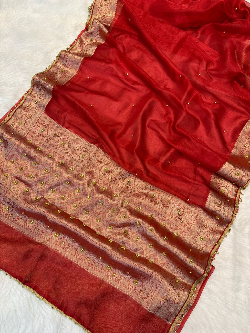 Banarasi Tissue Silk Saree with Lace & Ghungroo Work GTS