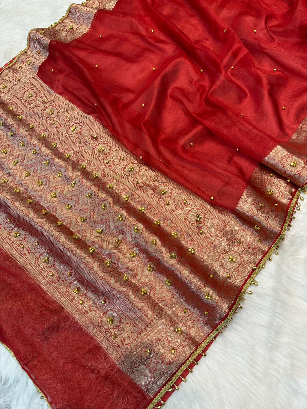 Banarasi Tissue Silk Saree with Lace & Ghungroo Work GTS