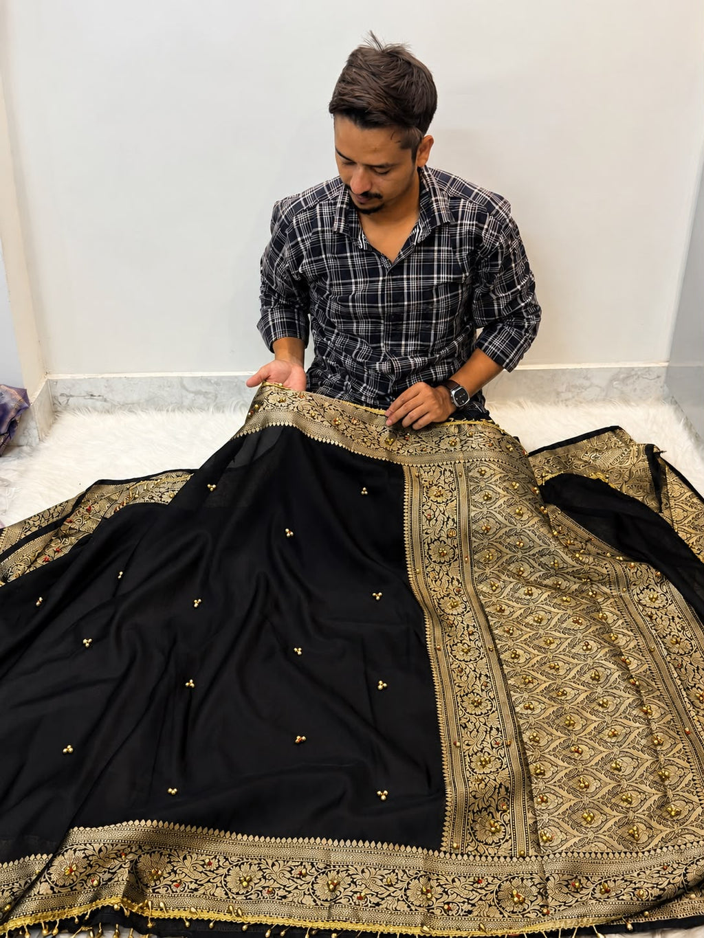 Banarasi tissue saree with lace and ghungroo work TGSB