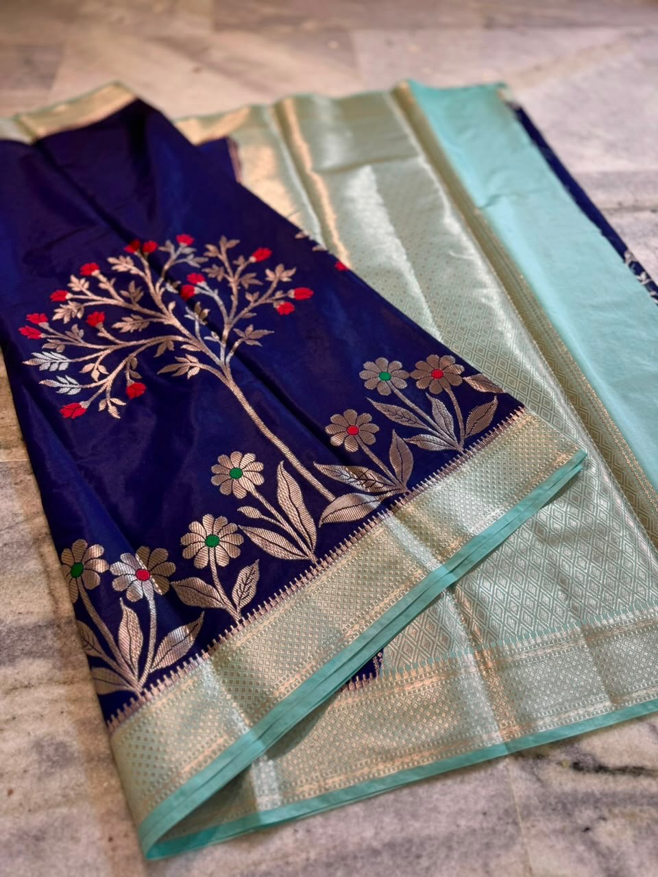 Banarasi dyeble semi katan silk saree SDR01