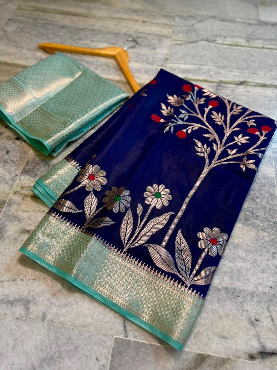 Banarasi dyeble semi katan silk saree SDR01