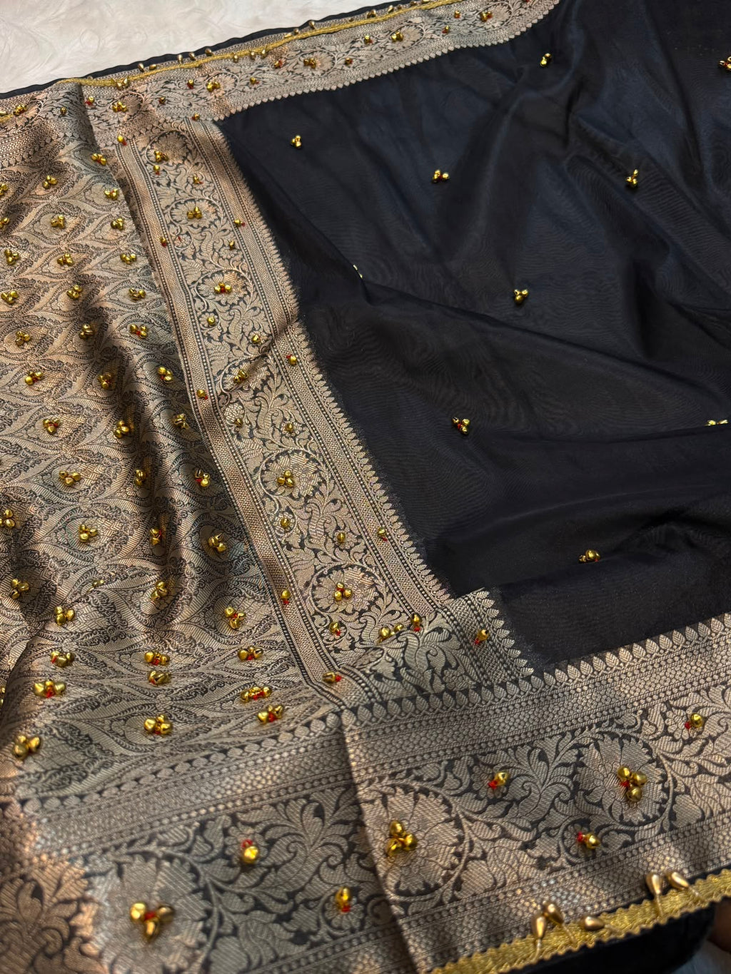 Banarasi tissue saree with lace and ghungroo work TGSB
